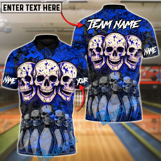 BlueJose Bowling And Pins Death Strike Skull Customized Name, Team Name 3D Shirt (4 Colors)