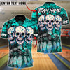 BlueJose Bowling And Pins Death Strike Skull Customized Name, Team Name 3D Shirt (4 Colors)
