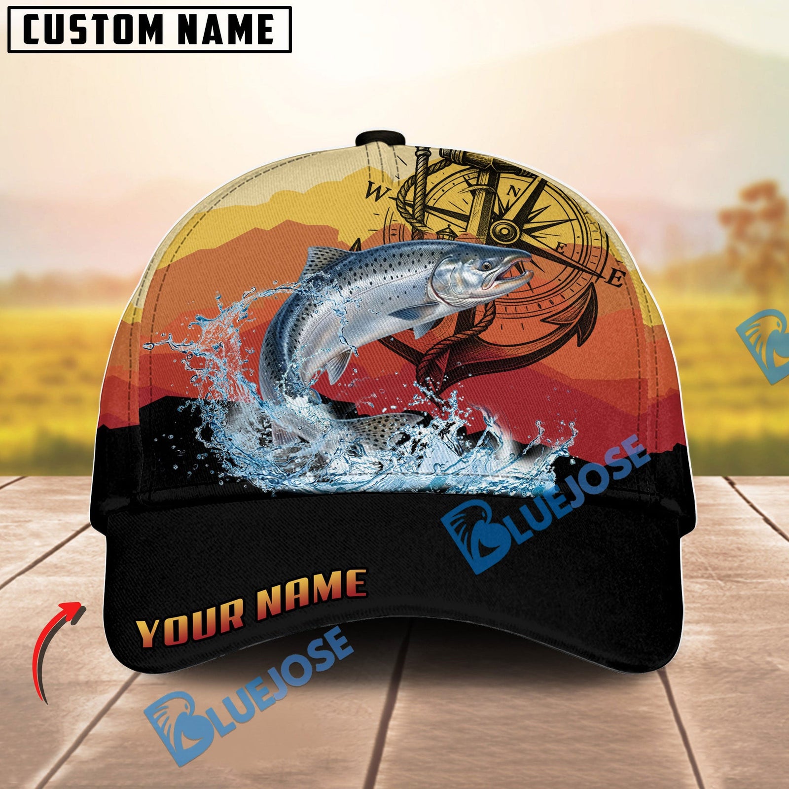 BlueJose Fishing Mountain Lake Legend Personalized Cap (13 Breeds)