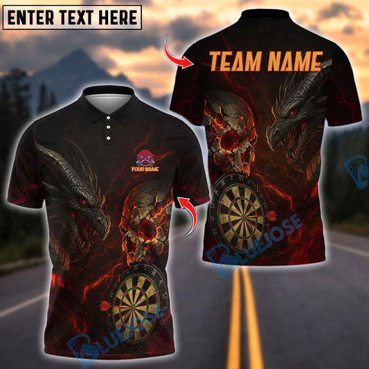 BlueJose Darts Dark Vibes Mystery Skull Dragon Customized Name, Team Name 3D Shirt (4 Colors)