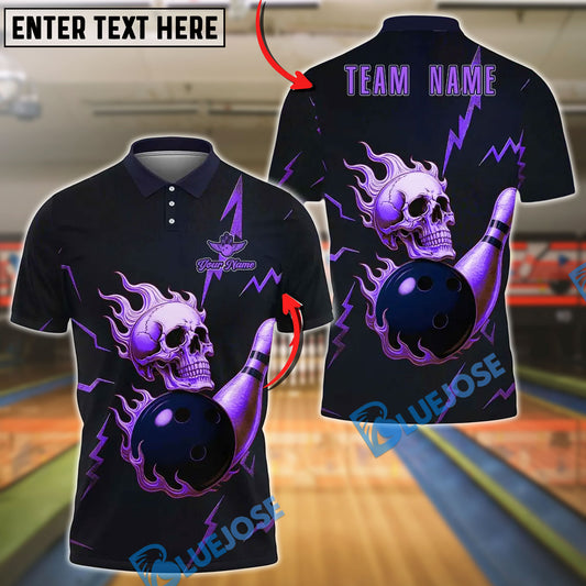 BlueJose Bowling And Pins Metal Skull Design Customized Name, Team Name 3D Shirt (4 Colors)