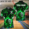 BlueJose Bowling And Pins Flame Skull Face Ball Design Customized Name, Team Name 3D Shirt (4 Colors)