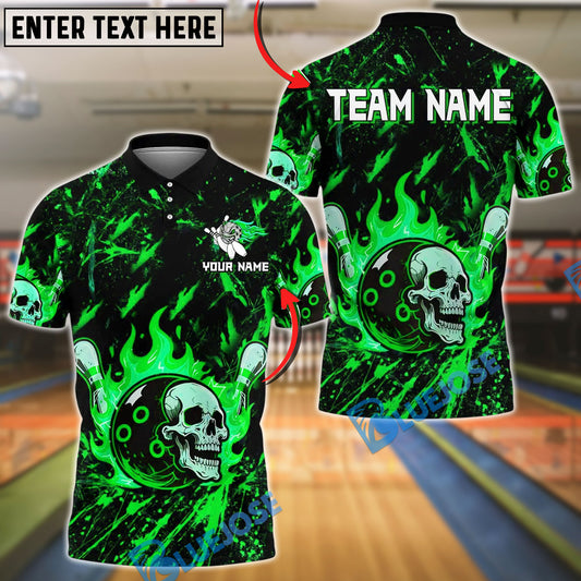 BlueJose Bowling And Pins Flame Skull Face Ball Design Customized Name, Team Name 3D Shirt (4 Colors)