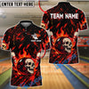 BlueJose Bowling And Pins Flame Skull Face Ball Design Customized Name, Team Name 3D Shirt (4 Colors)