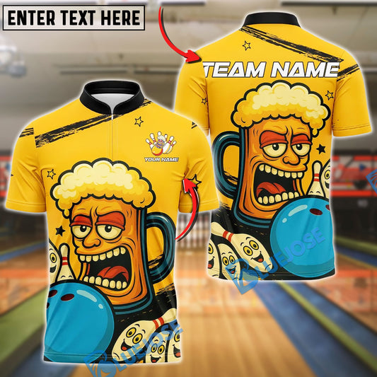 BlueJose Bowling And Pins Funny Beer Mug Customized Name, Team Name 3D Shirt (4 Colors)