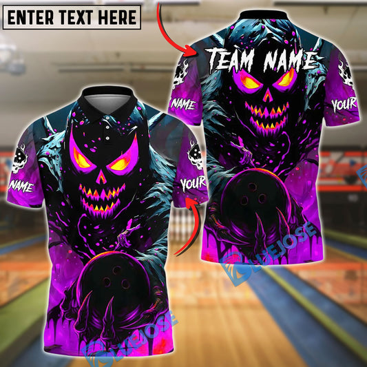 BlueJose Bowling And Pins Evil Pumpkin Demon Customized Name, Team Name 3D Shirt (4 Colors)