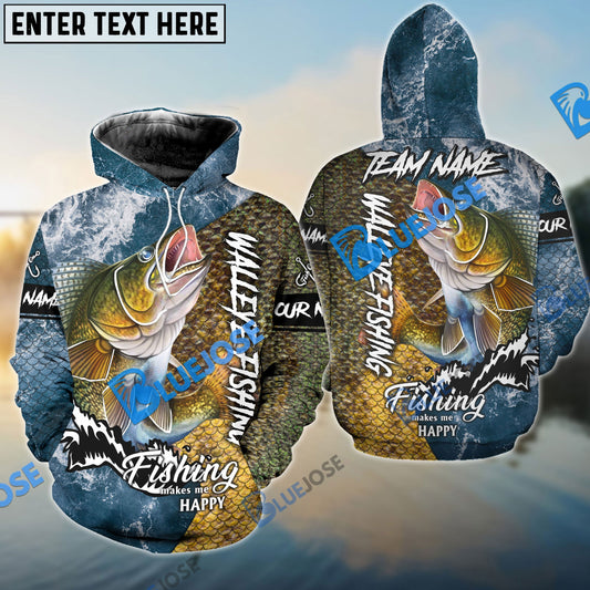 Bluejose Walleye Fishing Skin Seawave Custom Name & Team Name 3D Shirts