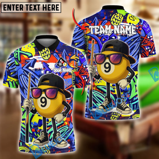 BlueJose Billiards Ball 9 Beer Crown Pool Tee Funny Bar Personalized Name Shirt (4 Colors)