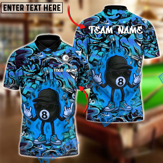 BlueJose Billiards 8 Ball Fire Graffiti Hip Hop Swag Personalized Name, Team Name Unisex Shirt (4 Colors)