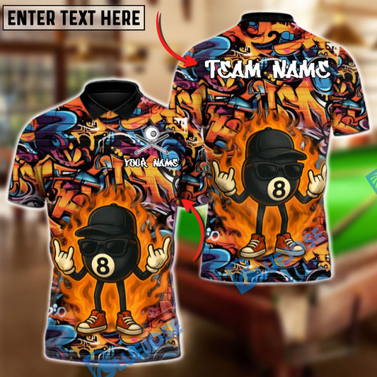 BlueJose Billiards 8 Ball Fire Graffiti Hip Hop Swag Personalized Name, Team Name Unisex Shirt (4 Colors)