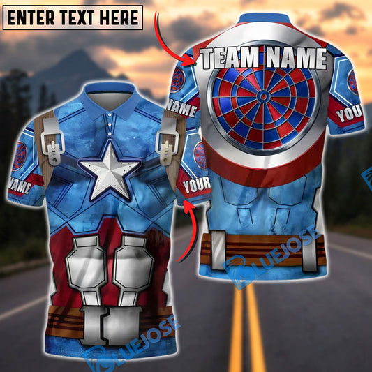 BlueJose Darts Captain Shield Blue Star Personalized Name Shirt
