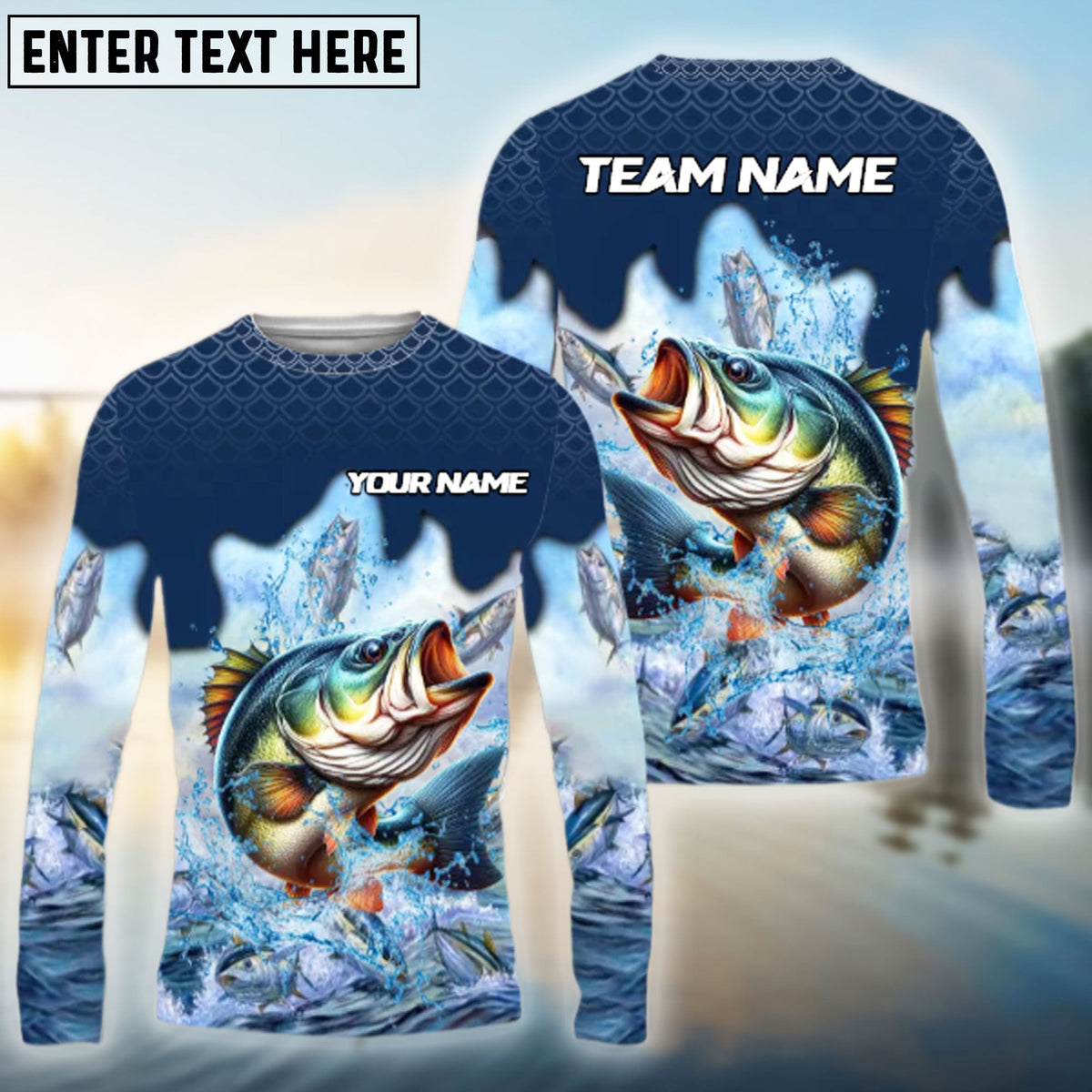 Bluejose Bass Fishing Sea Hunt Hook Name &amp; Team Name 3D Shirts