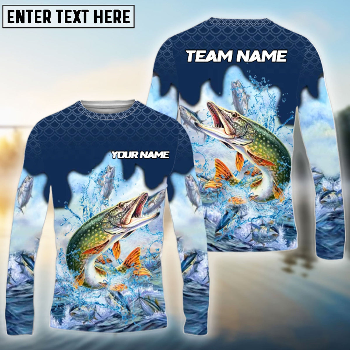 Bluejose Pike Fishing Sea Hunt Hook Name &amp; Team Name 3D Shirts
