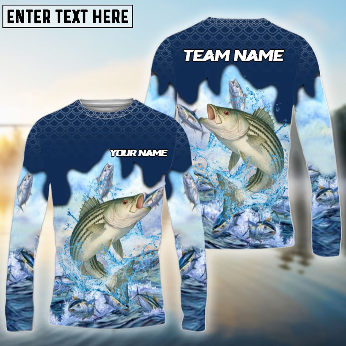 Bluejose Striped Bass Fishing Sea Hunt Hook Name &amp; Team Name 3D Shirts