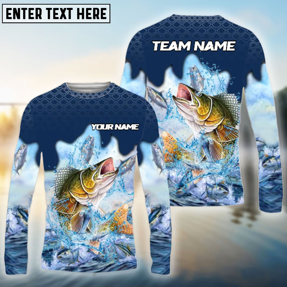 Bluejose Walleye Fishing Sea Hunt Hook Name &amp; Team Name 3D Shirts
