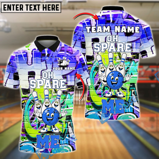 BlueJose Funny Bowling Ball&Pins Oh Spare Graffiti Style Customized Name, Team Name 3D Shirt (4 Colors)