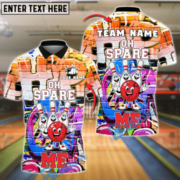 BlueJose Funny Bowling Ball&Pins Oh Spare Graffiti Style Customized Name, Team Name 3D Shirt (4 Colors)