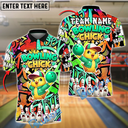 BlueJose Bowling Chick Street Art Customized Name, Team Name 3D Shirt (4 Colors)