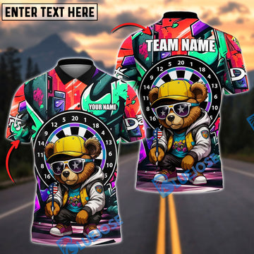 BlueJose Darts Bear Cool Urban Personalized Name, Team Name Shirt (4 Colors)
