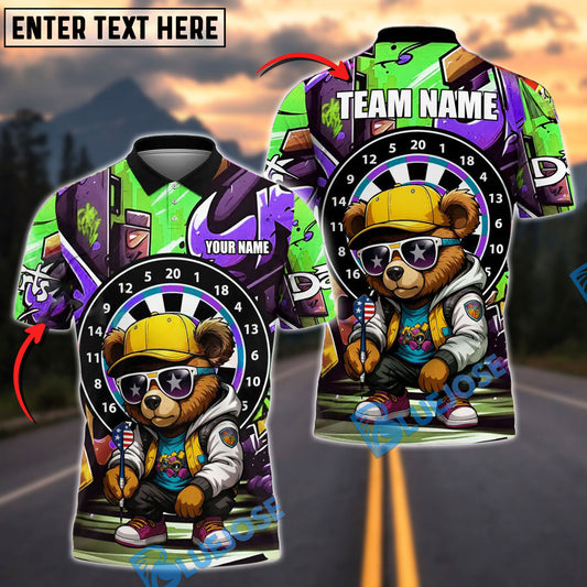 BlueJose Darts Bear Cool Urban Personalized Name, Team Name Shirt (4 Colors)