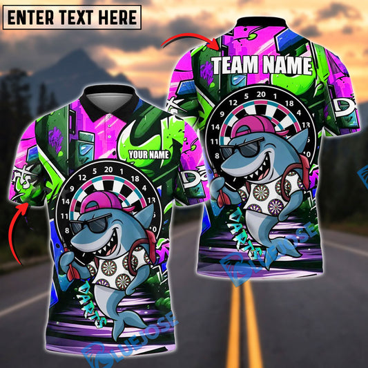 BlueJose Darts Shark Street Style Personalized Name, Team Name Shirt (4 Colors)