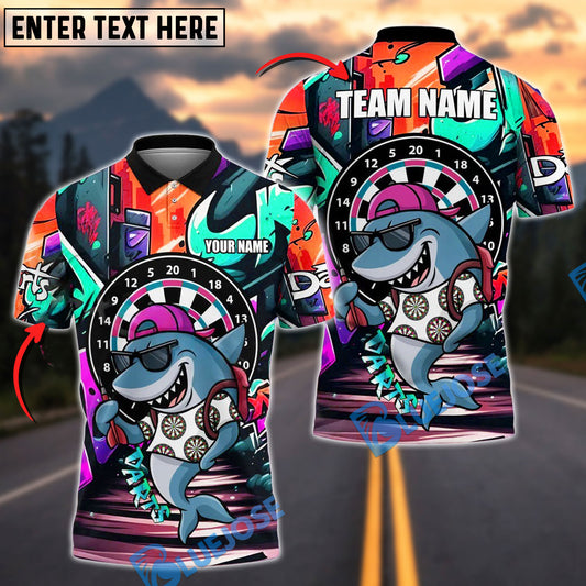 BlueJose Darts Shark Street Style Personalized Name, Team Name Shirt (4 Colors)