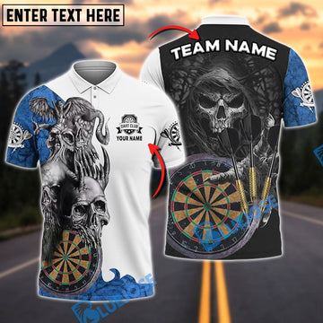 BlueJose Darts Skull Reaper Play Personalized Name, Team Name Shirt (4 Colors)
