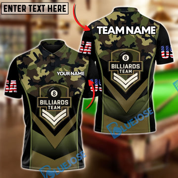 BlueJose Billiards Ball 8 Combat Camo Pool Team Strike Customized Name, Team Name 3D Shirt