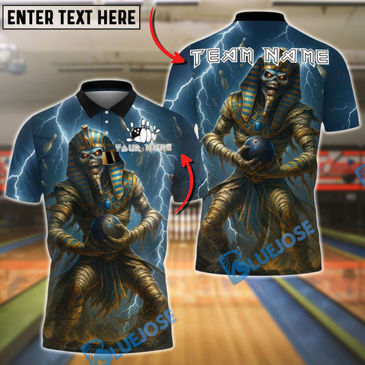 BlueJose Bowling And Pins Mummy Pharaoh Lightning Storm Customized Name, Team Name 3D Shirt (4 Colors)