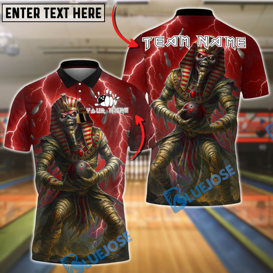 BlueJose Bowling And Pins Mummy Pharaoh Lightning Storm Customized Name, Team Name 3D Shirt (4 Colors)
