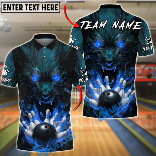 BlueJose Bowling And Pins Werewolf Fire Eyes Customized Name, Team Name 3D Shirt (4 Colors)