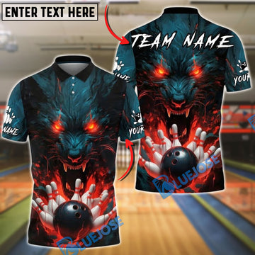 BlueJose Bowling And Pins Werewolf Fire Eyes Customized Name, Team Name 3D Shirt (4 Colors)