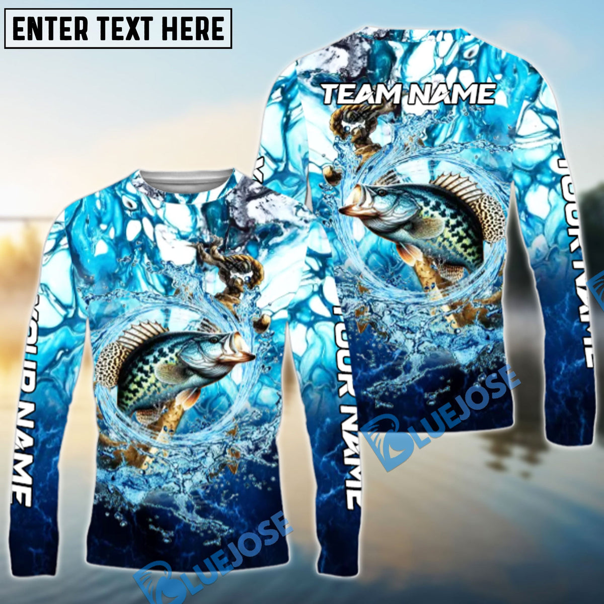 Bluejose Crappie Fishing Marble Tide Catch Name &amp; Team Name 3D Shirts