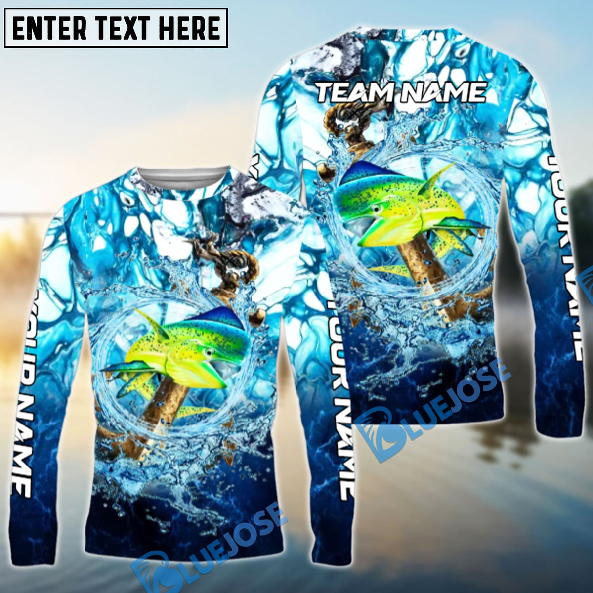 Bluejose Mahi Mahi Fishing Marble Tide Catch Name &amp; Team Name 3D Shirts