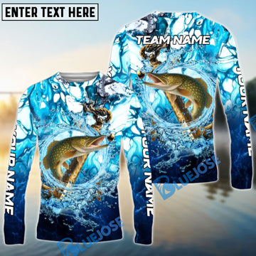 Bluejose Pike Fishing Marble Tide Catch Name & Team Name 3D Shirts