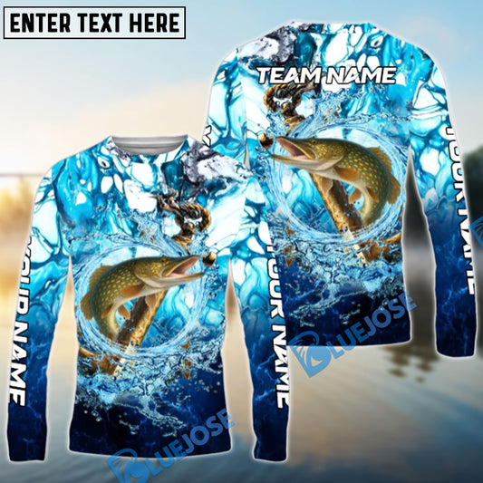 Bluejose Pike Fishing Marble Tide Catch Name & Team Name 3D Shirts