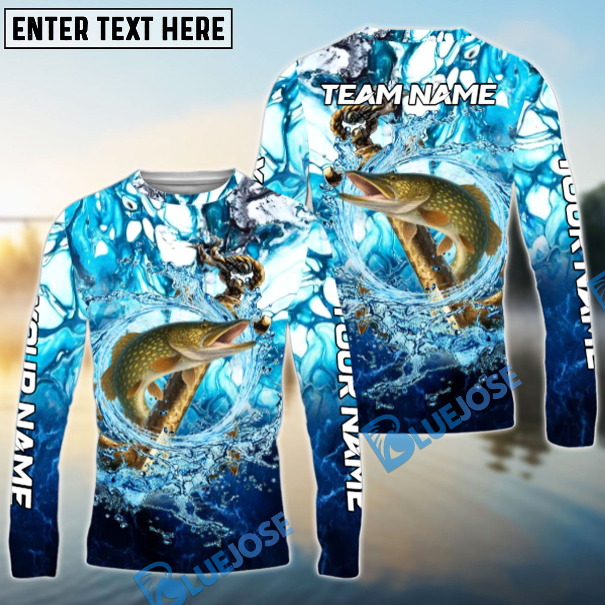 Bluejose Pike Fishing Marble Tide Catch Name &amp; Team Name 3D Shirts