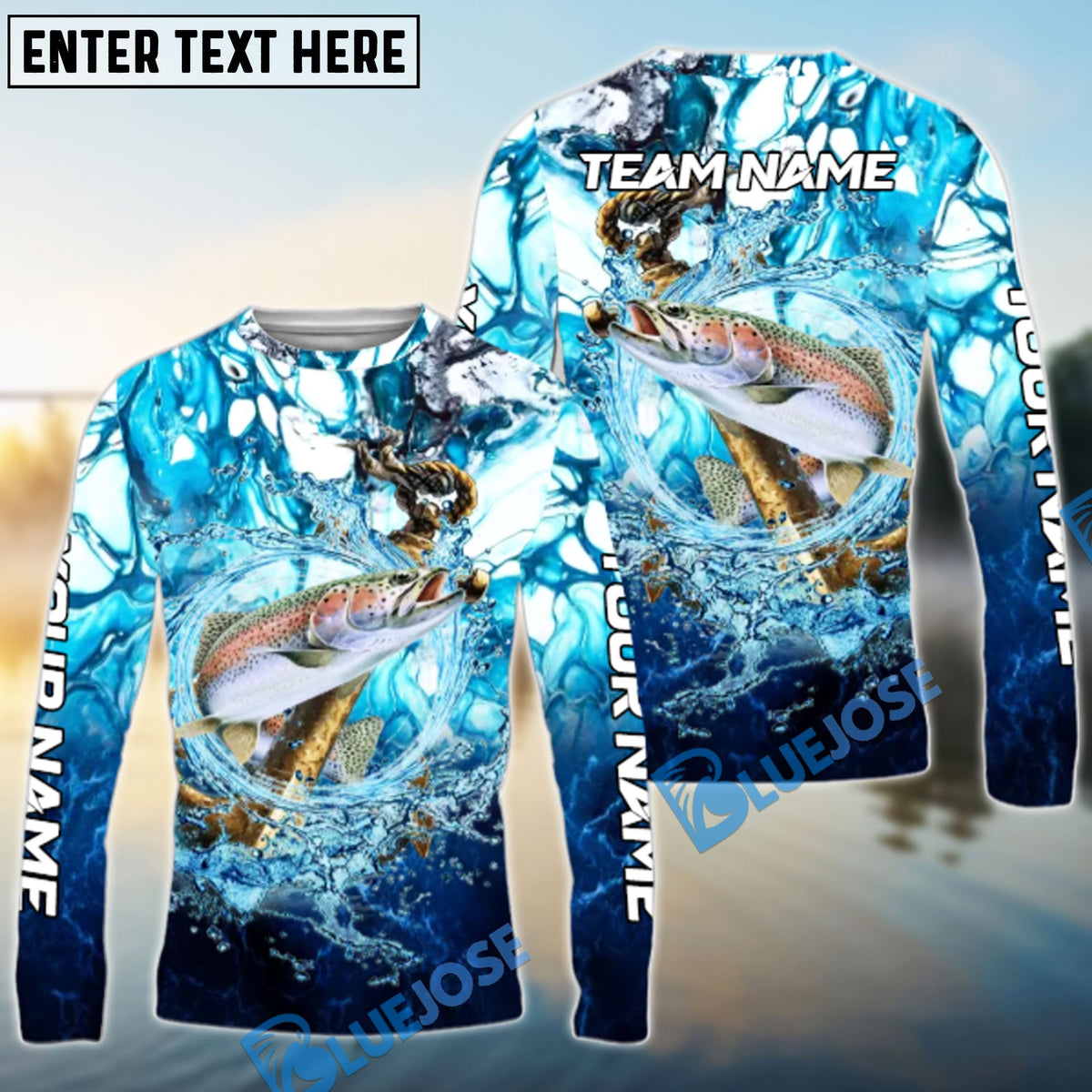 Bluejose Trout Fishing Marble Tide Catch Name &amp; Team Name 3D Shirts