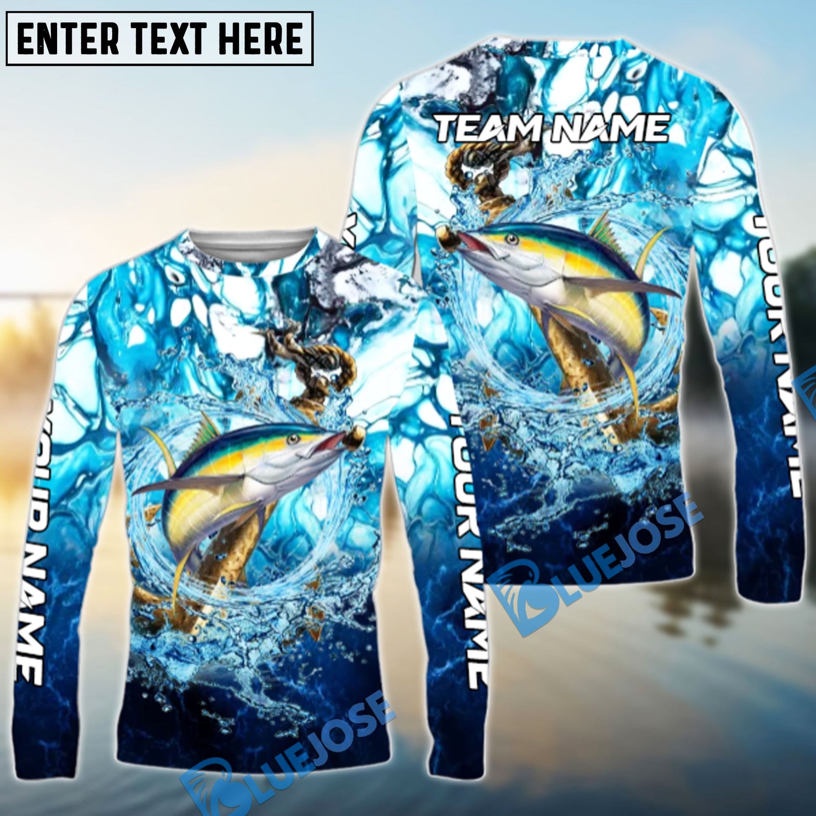Bluejose Tuna Fishing Marble Tide Catch Name & Team Name 3D Shirts
