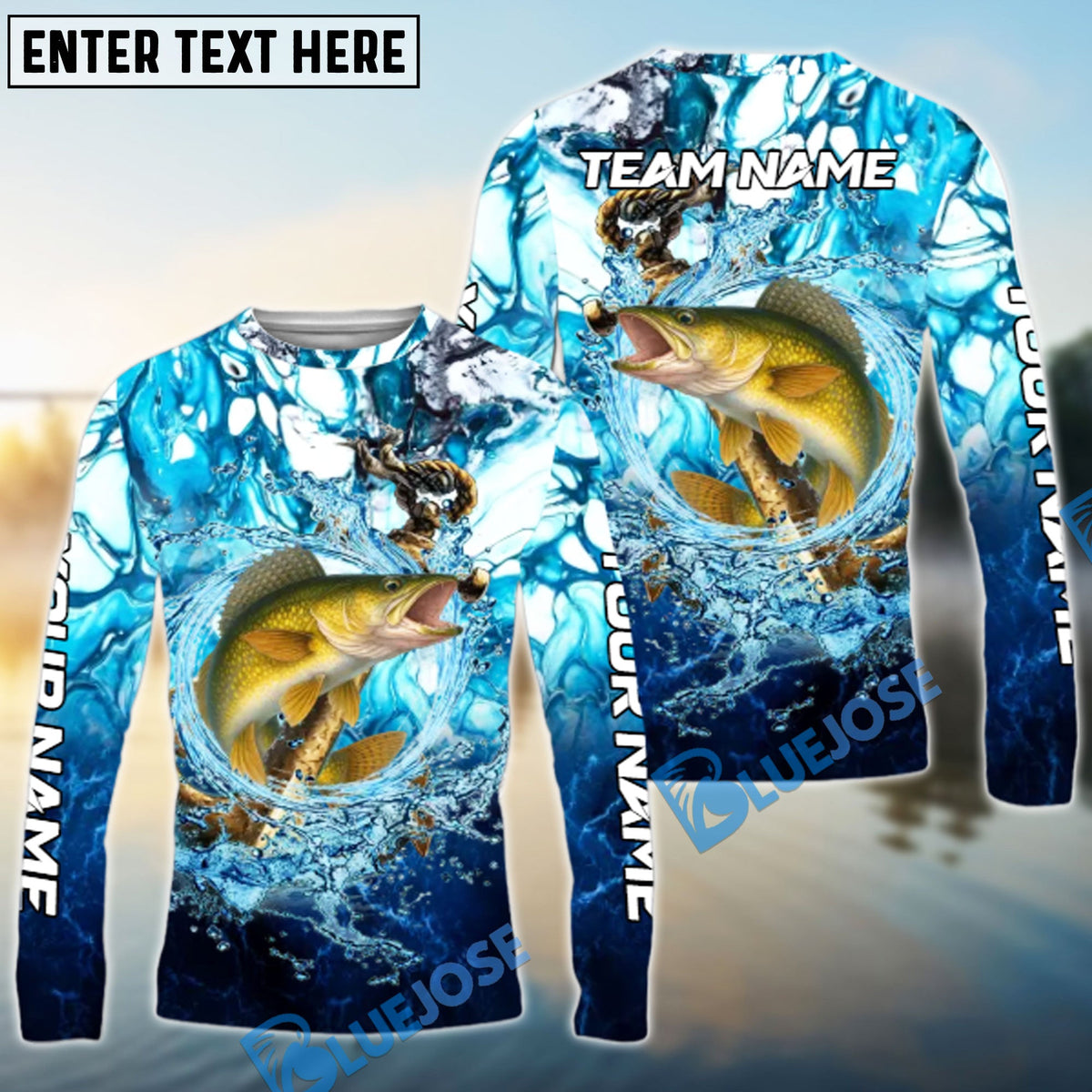 Bluejose Walleye Fishing Marble Tide Catch Name &amp; Team Name 3D Shirts