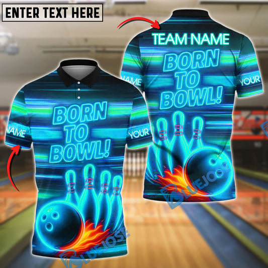 BlueJose Neon Bowling Shirt Born to Bowl Design Customized Name, Team Name 3D Shirt (4 Colors)