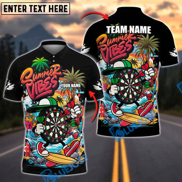 BlueJose Darts Summer Vibes Surf Style Personalized Name, Team Name Shirt (4 Colors)