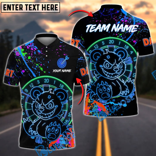 BlueJose Darts  Neon Bear Glow Art Personalized Name, Team Name Shirt (4 Colors)