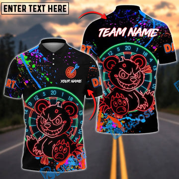 BlueJose Darts  Neon Bear Glow Art Personalized Name, Team Name Shirt (4 Colors)