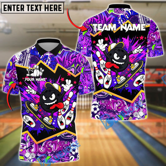 BlueJose Skater Bowling Ball Attack 2 Customized Name, Team Name 3D Shirt (4 Colors)