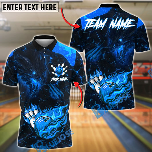 BlueJose Bowling And Pins Fire Dragon And Magma Pattern Customized Name, Team Name 3D Shirt (4 Colors)