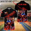 BlueJose Bowling And Pins Fire King Ball With Crown Customized Name 3D Shirt (4 Colors)