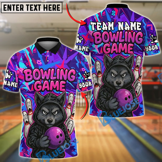 BlueJose Bowling And Pins Angry Wolf Graffiti Customized Name 3D Shirt (4 Colors)