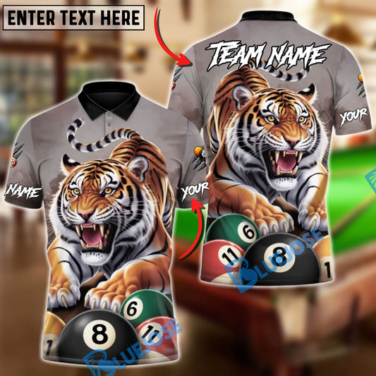 BlueJose Billiards Ball 8 Power Tiger Customized Name, Team Name 3D Shirt