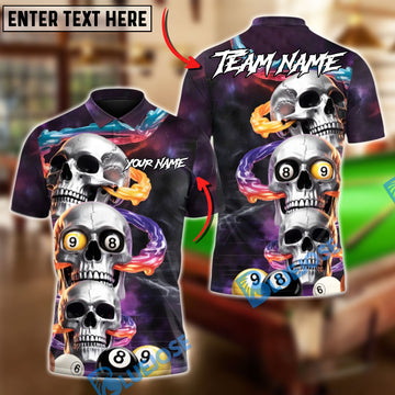 BlueJose Billiards Dark Skull 8 Ball 9 Ball Customized Name, Team Name 3D Shirt